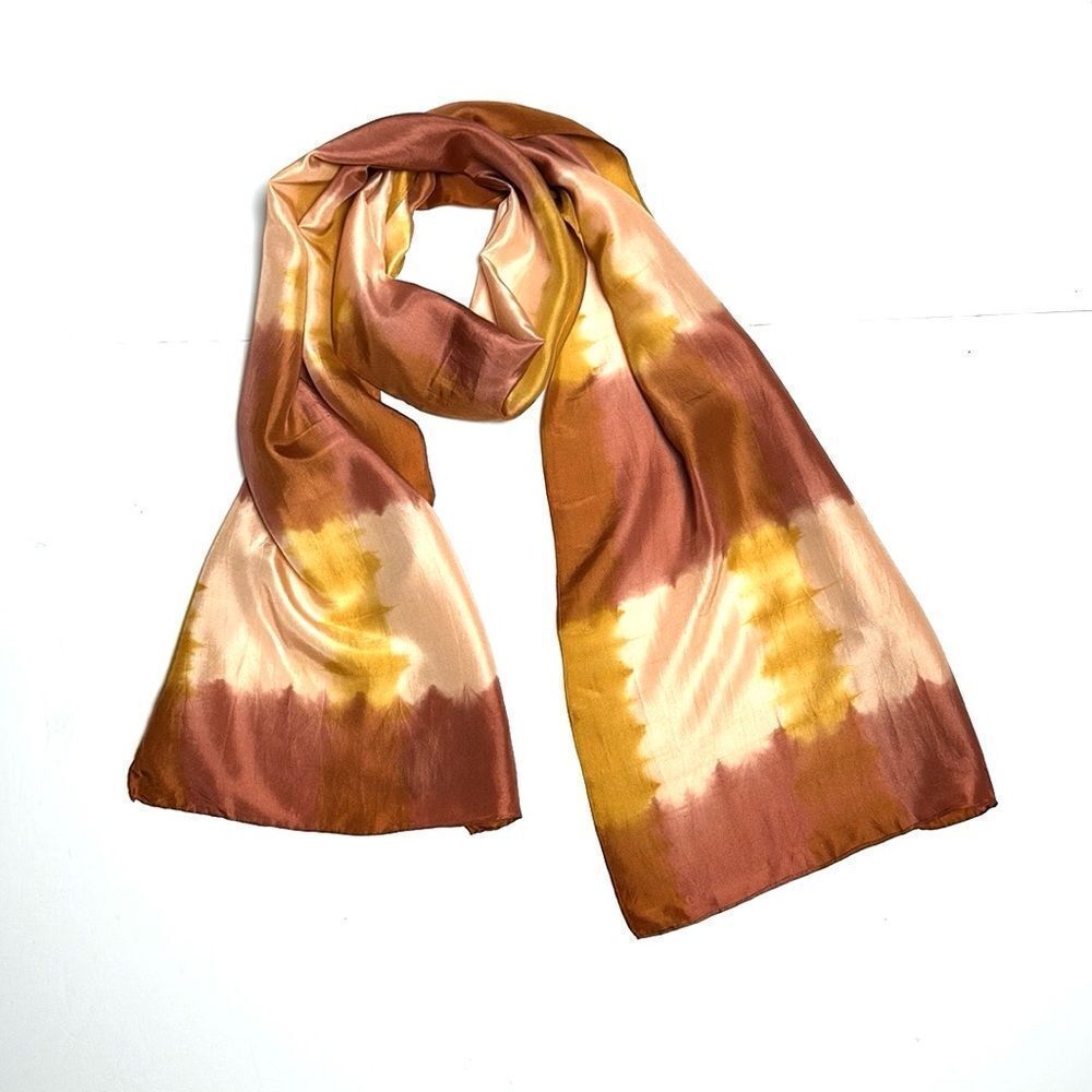 Eileen Fisher Silk Oblong Scarf Rust Peach Tie Dye Shibori Hand Rolled Japan